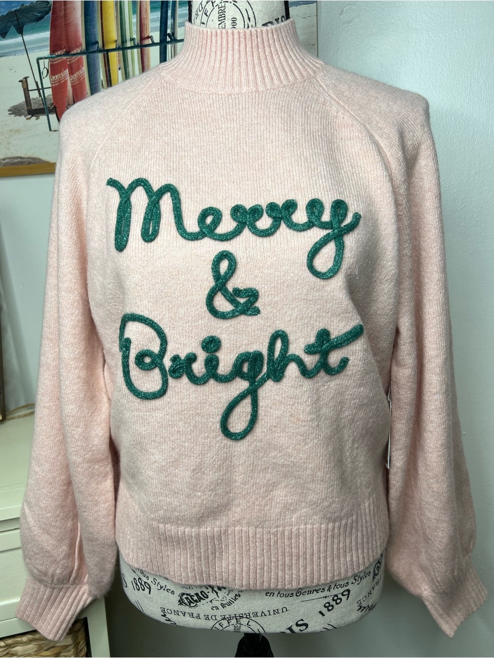 Brand New-LC Lauren Conrad "Merry & Bright" Balloon Sleeve Crewneck Sweater